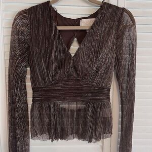 Audrey Parks Vintage Look Metallic Sheer Brown Top